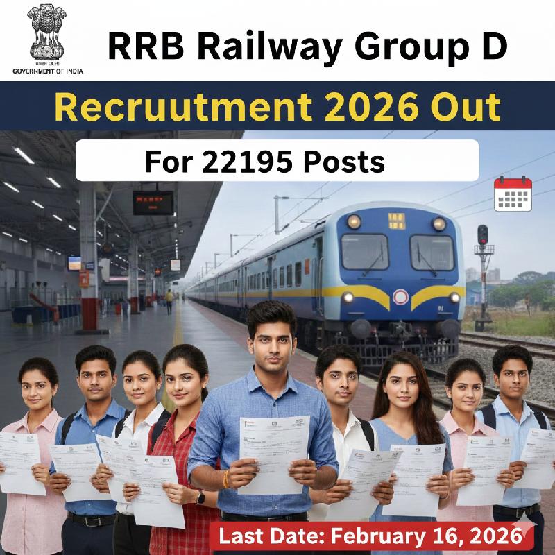रेलवे में 22,195 पदों पर भर्ती: RRB ग्रुप D का नोटिफिकेशन जारी, 2 मार्च 2026 तक करें आवेदन
